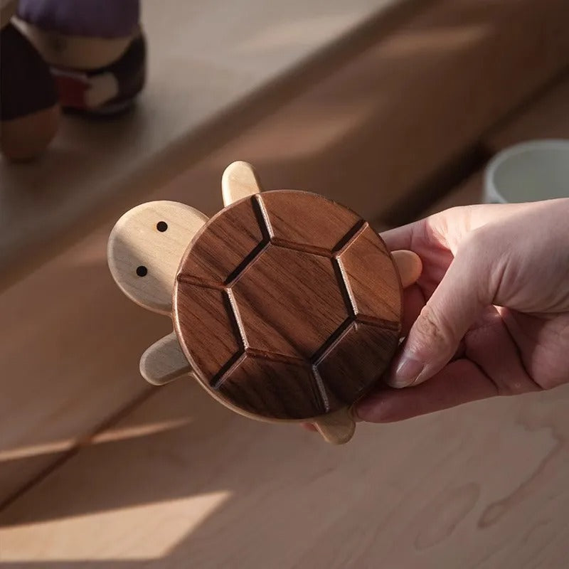 Sous tasse tortue bois 2 pièces détachables aimantées thé café bureau apéritif boisson décoration table maison durable - lebois-eco.com