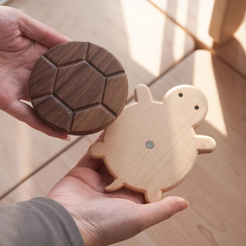 Sous tasse tortue bois 2 pièces détachables aimantées thé café bureau apéritif boisson décoration table maison durable - lebois-eco.com