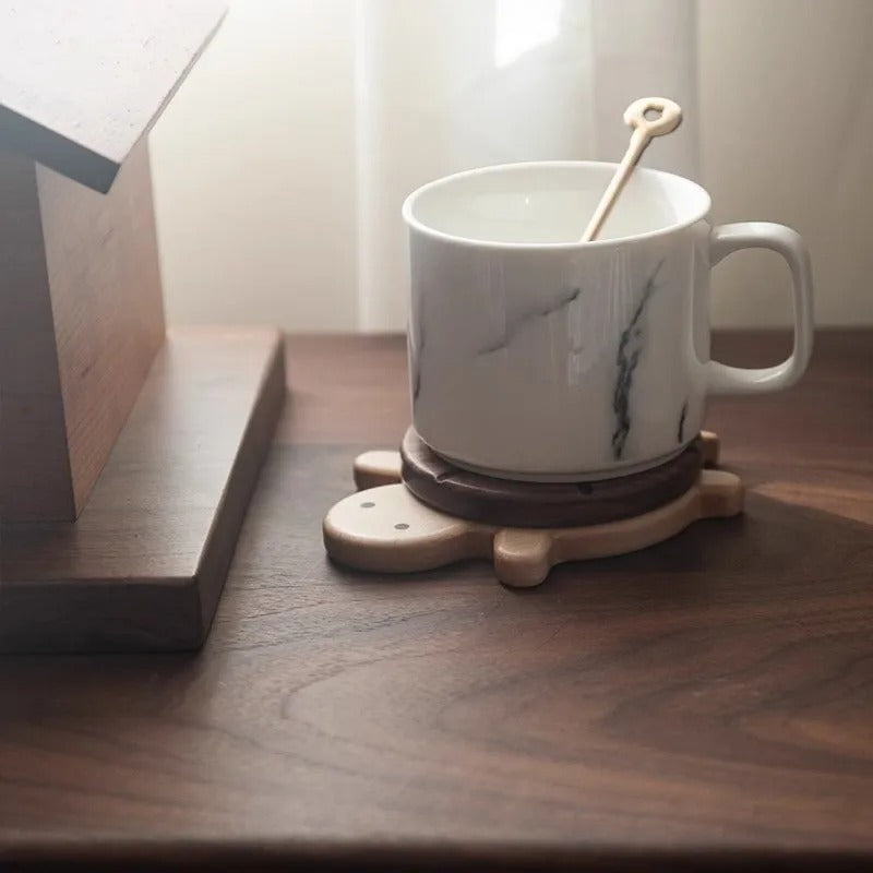 Sous tasse tortue bois 2 pièces détachables aimantées thé café bureau apéritif boisson décoration table maison durable - lebois-eco.com