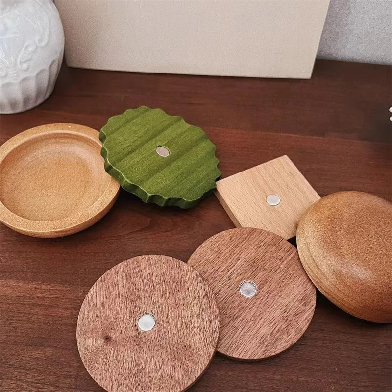 Sous tasse verre bois forme hamburger 6 pièces aimantées café thé table repas décoration originale maison intérieur écologique durable - Lebois-eco.com