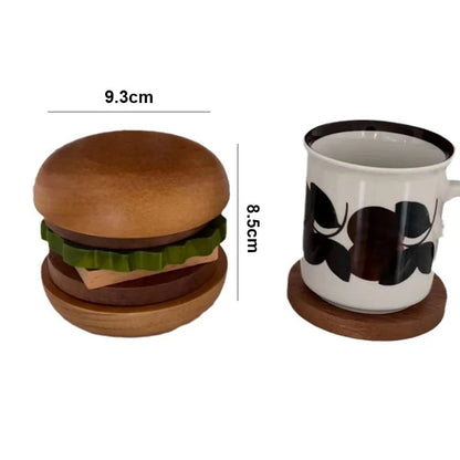 Sous tasse verre bois forme hamburger 6 pièces aimantées café thé table repas décoration originale maison intérieur écologique durable - Lebois-eco.com
