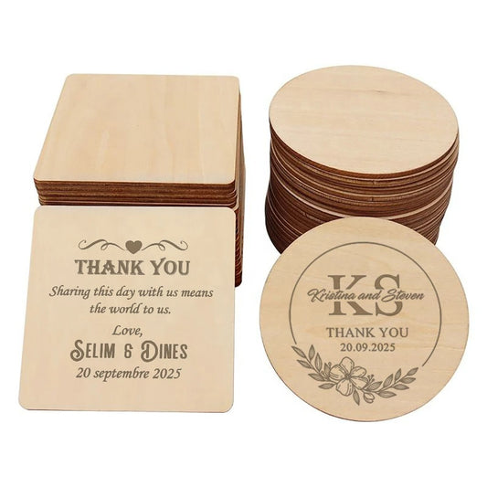 Sous-verre bois personnalisable logo texte pour particuliers professionnels évènement mariage bar restaurant fête anniversaire durable - lebois-eco.com