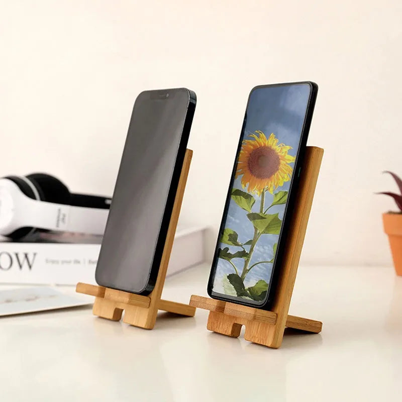 Support universel bois bambou pour téléphone portable démontable à 2 inclinaisons bureau décoration rechargement pratique durable- lebois-eco.com