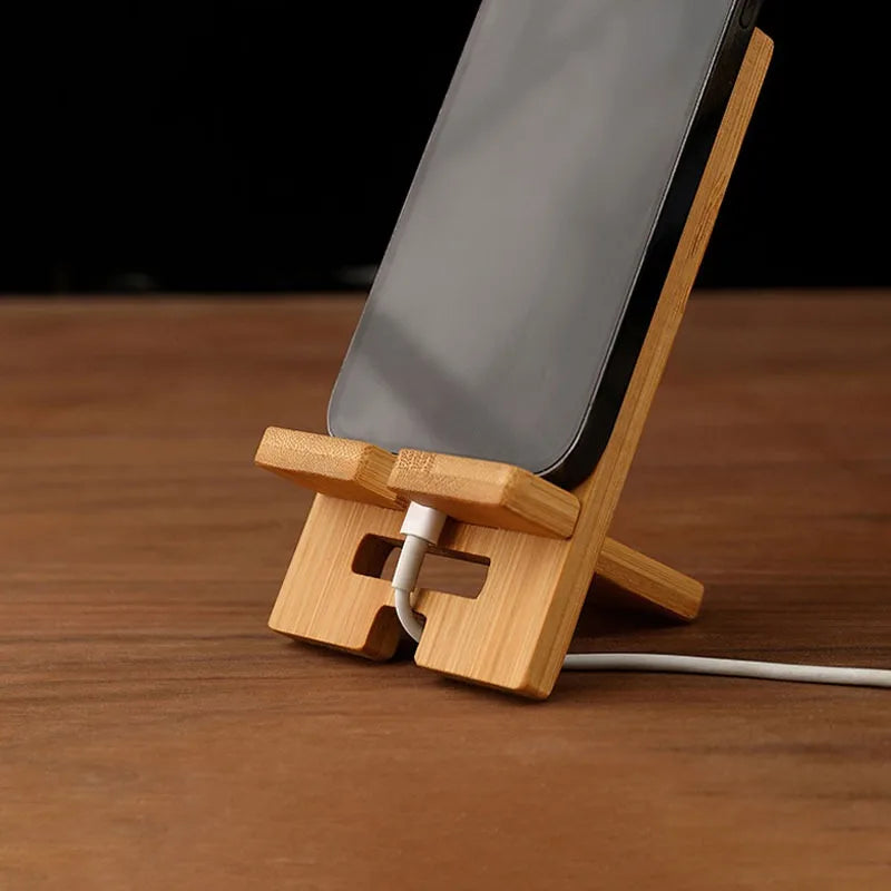 Support universel bois bambou pour téléphone portable démontable à 2 inclinaisons bureau décoration rechargement pratique durable- lebois-eco.com