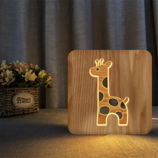 Veilleuse lampe bois chambre enfant bébé led usb animaux girafe décoration cadeau anniversaire noël salon durable écologique - lebois-eco.com