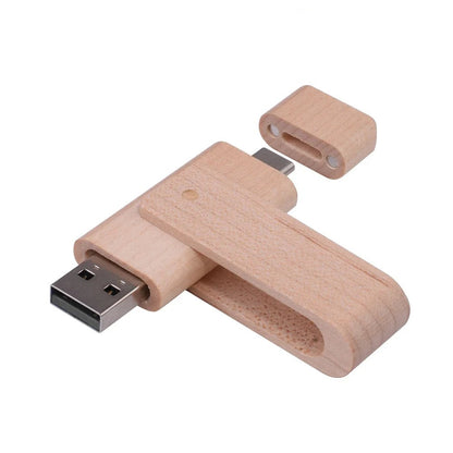 Clé USB 2 en 1 en bois d'érable personnalisable avec gravure.