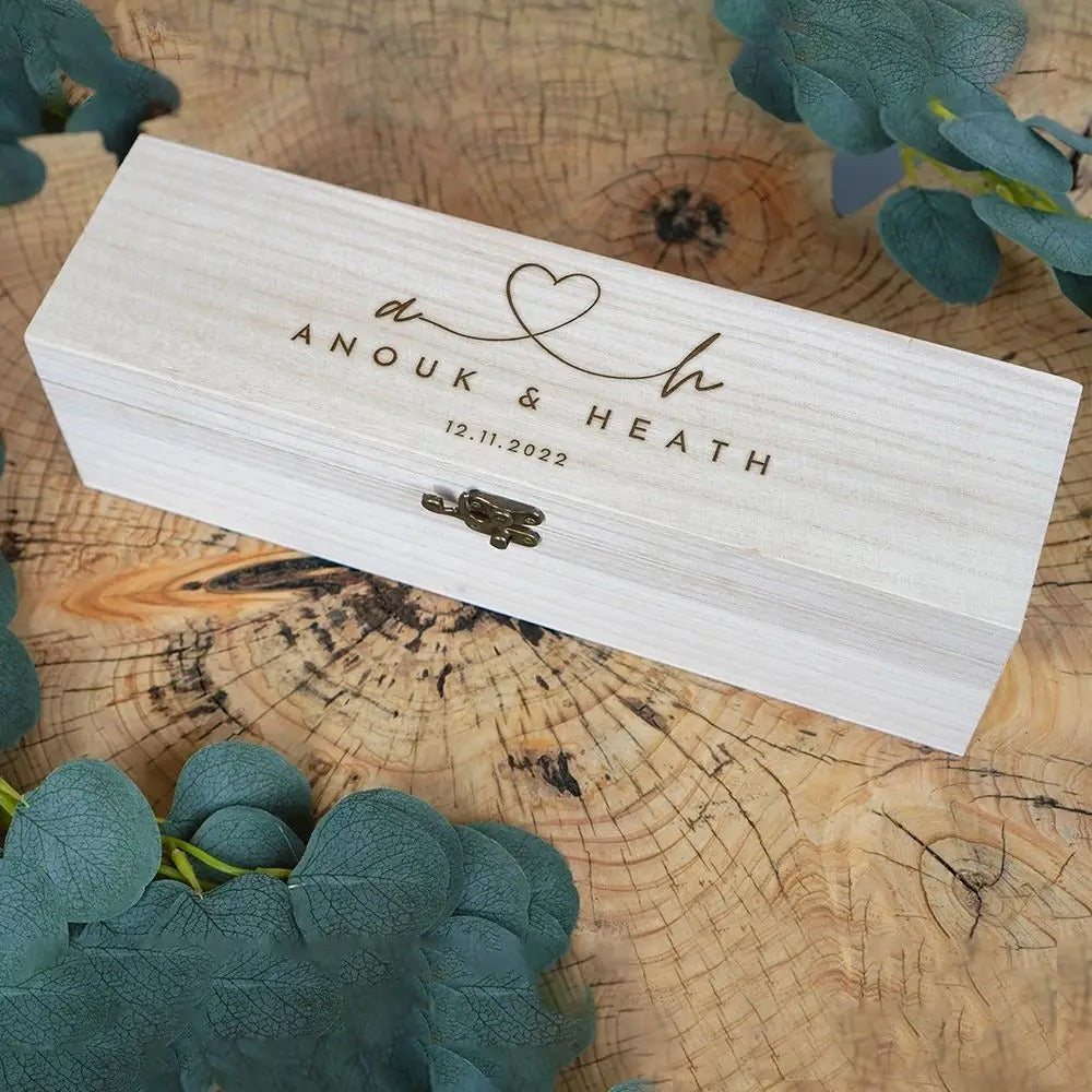 Coffret en bois personnalisé avec gravure pour bouteille de vin