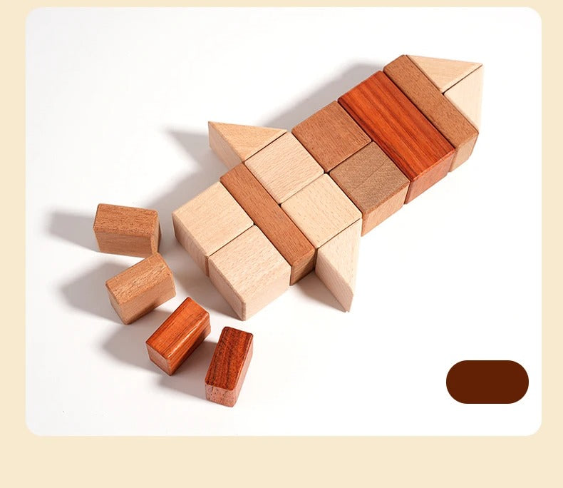 Détails des blocs de construction en bois massif, finition lisse et sûre pour enfants.