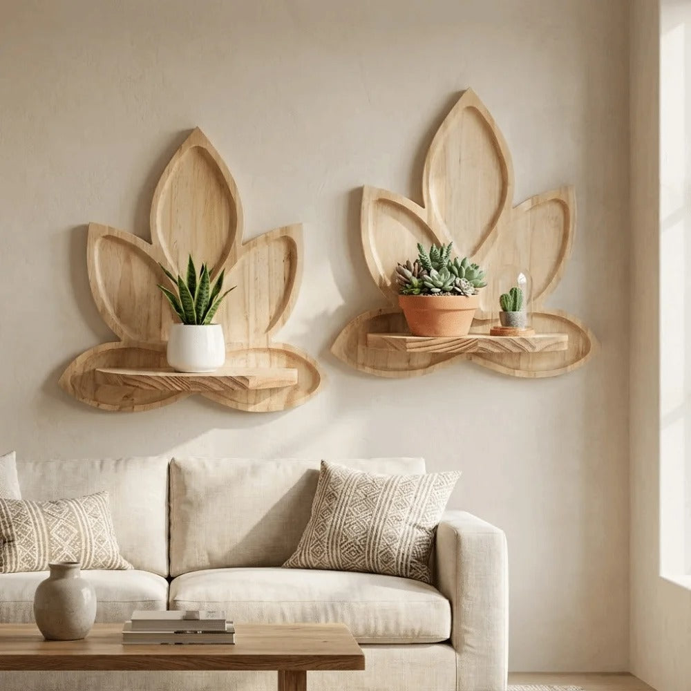 Étagère murale en bois pour décoration zen et naturelle.