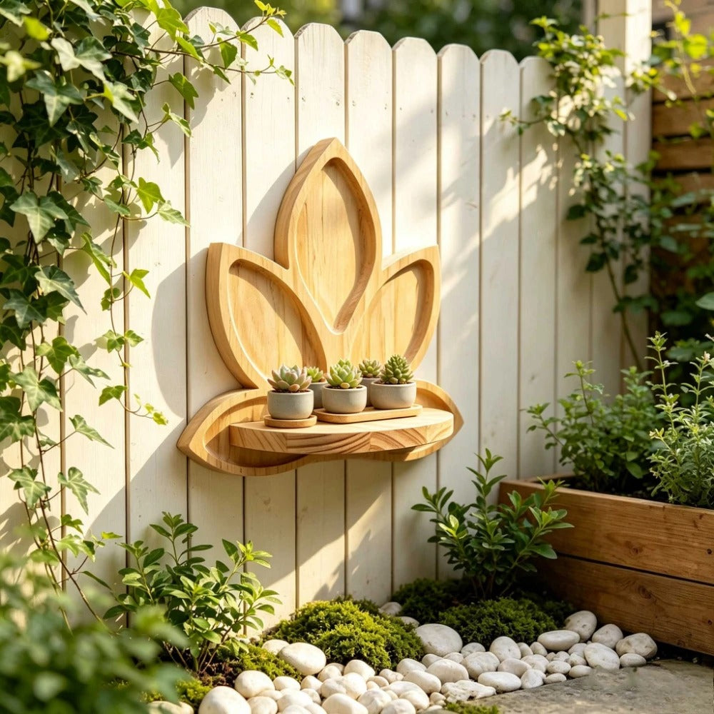 Étagère murale en bois fixée au mur avec deux vis.