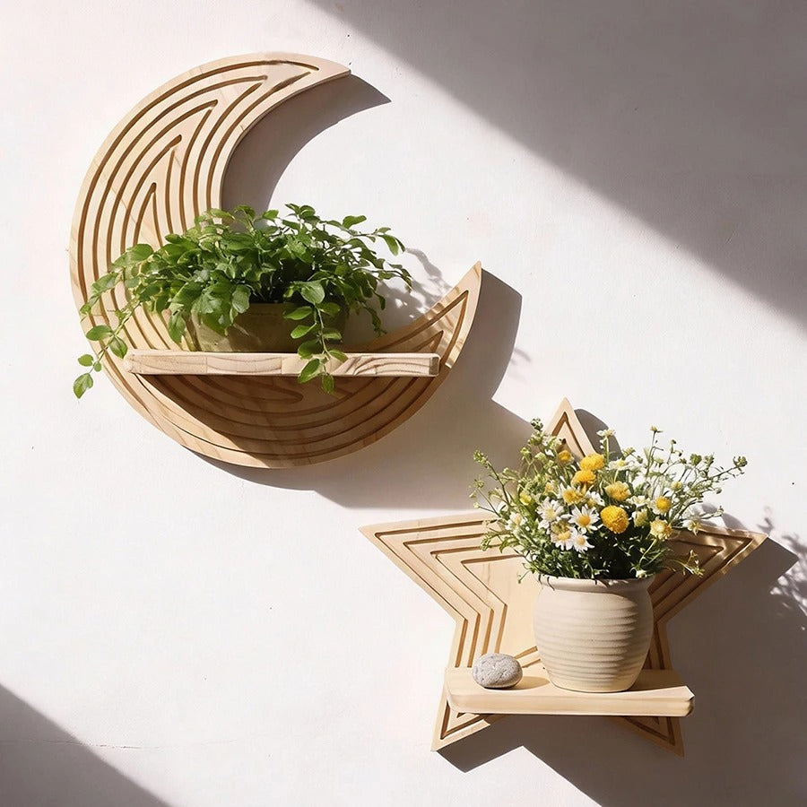 Étagère murale en bois en forme d’étoile ou de lune