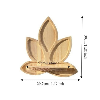 Vue d'ensemble de l'étagère murale Fleur de Lotus en bois et dimensions.