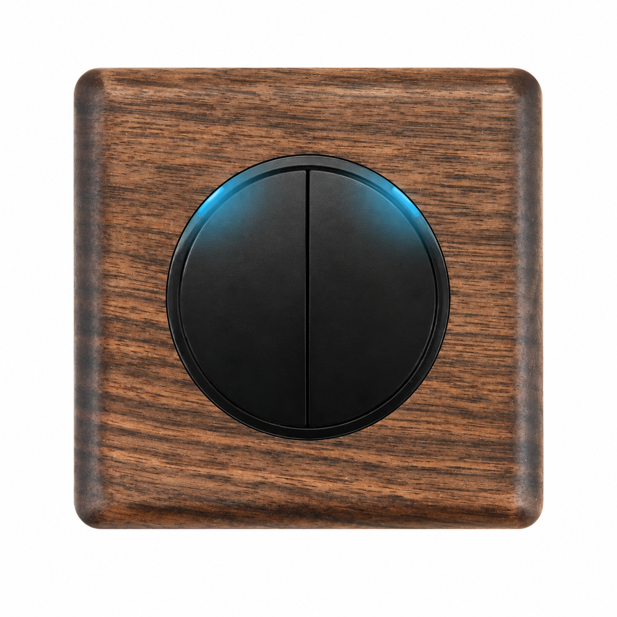 Interrupteur double en bois naturel noir avec voyant bleu