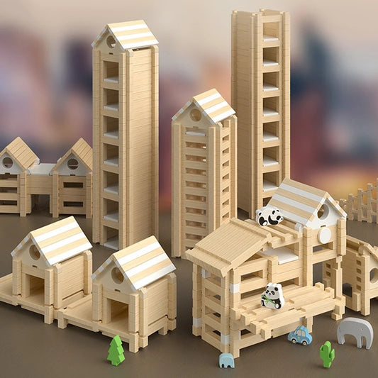 Jeu de construction en bois 100 pièces pour enfants, jouet éducatif écologique