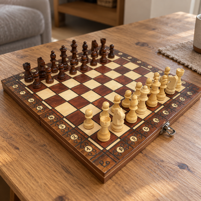 Jeu d'échecs en bois magnétique avec plateau pliable et pièces en bois