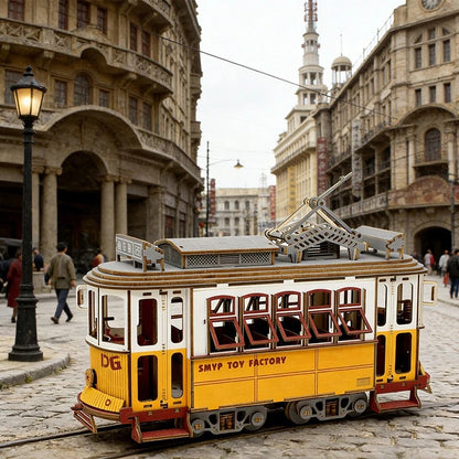 Détails de la maquette en bois du tramway ancien