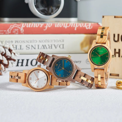 Bracelet de montre en bois pour femme avec bande dorée centrale