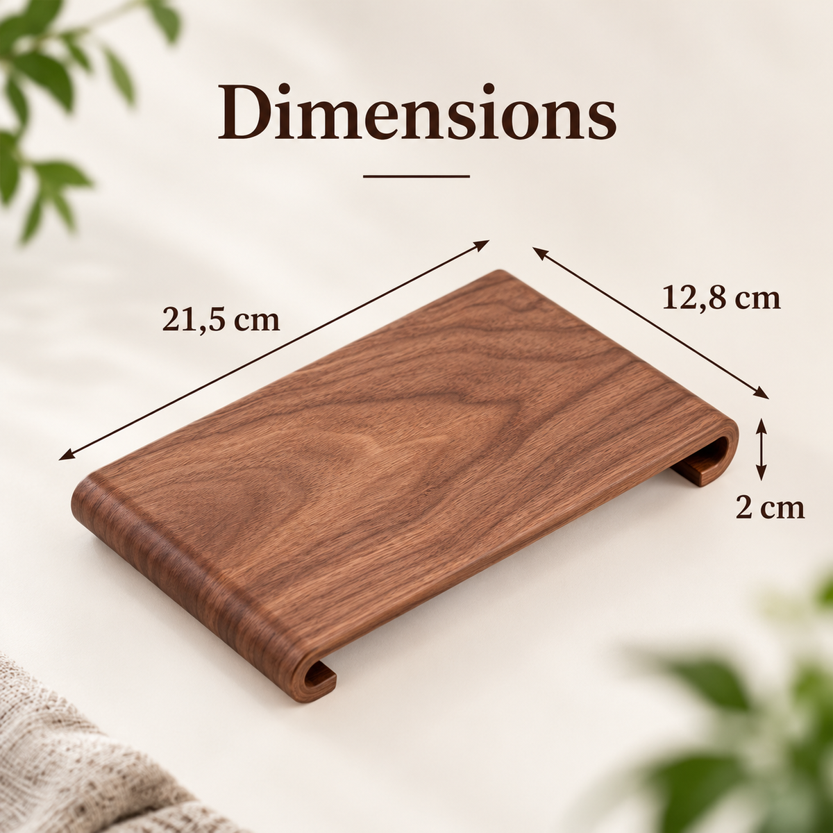 Plateau à thé en bois avec dimensions 21,5 x 12,8 x 2 cm