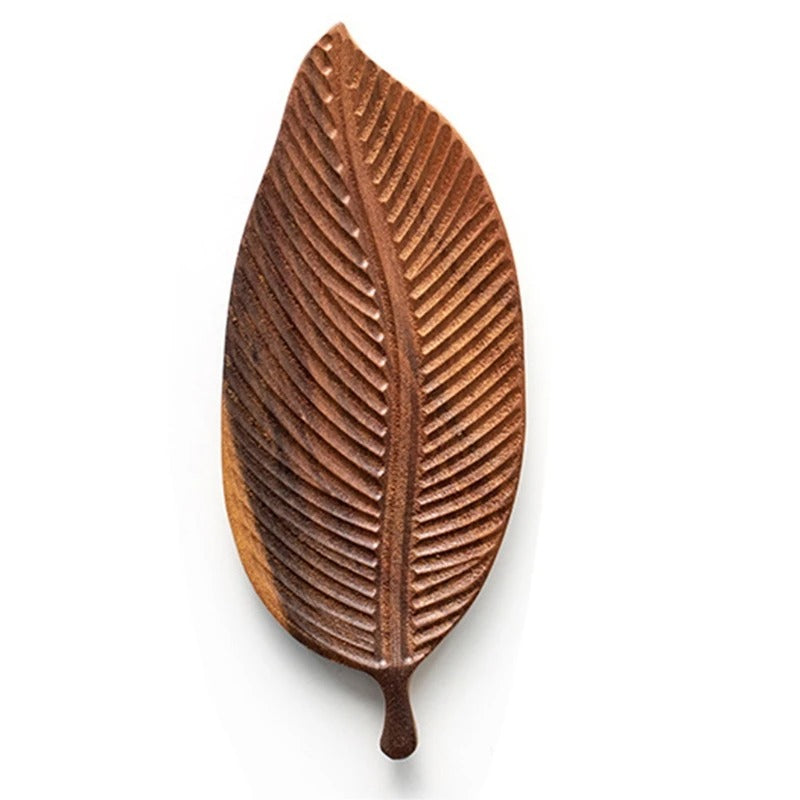 Petit plateau en bois forme feuille 30 x 12 cm