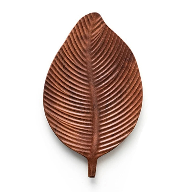 Grand plateau en bois forme feuille 30 x 18 cm