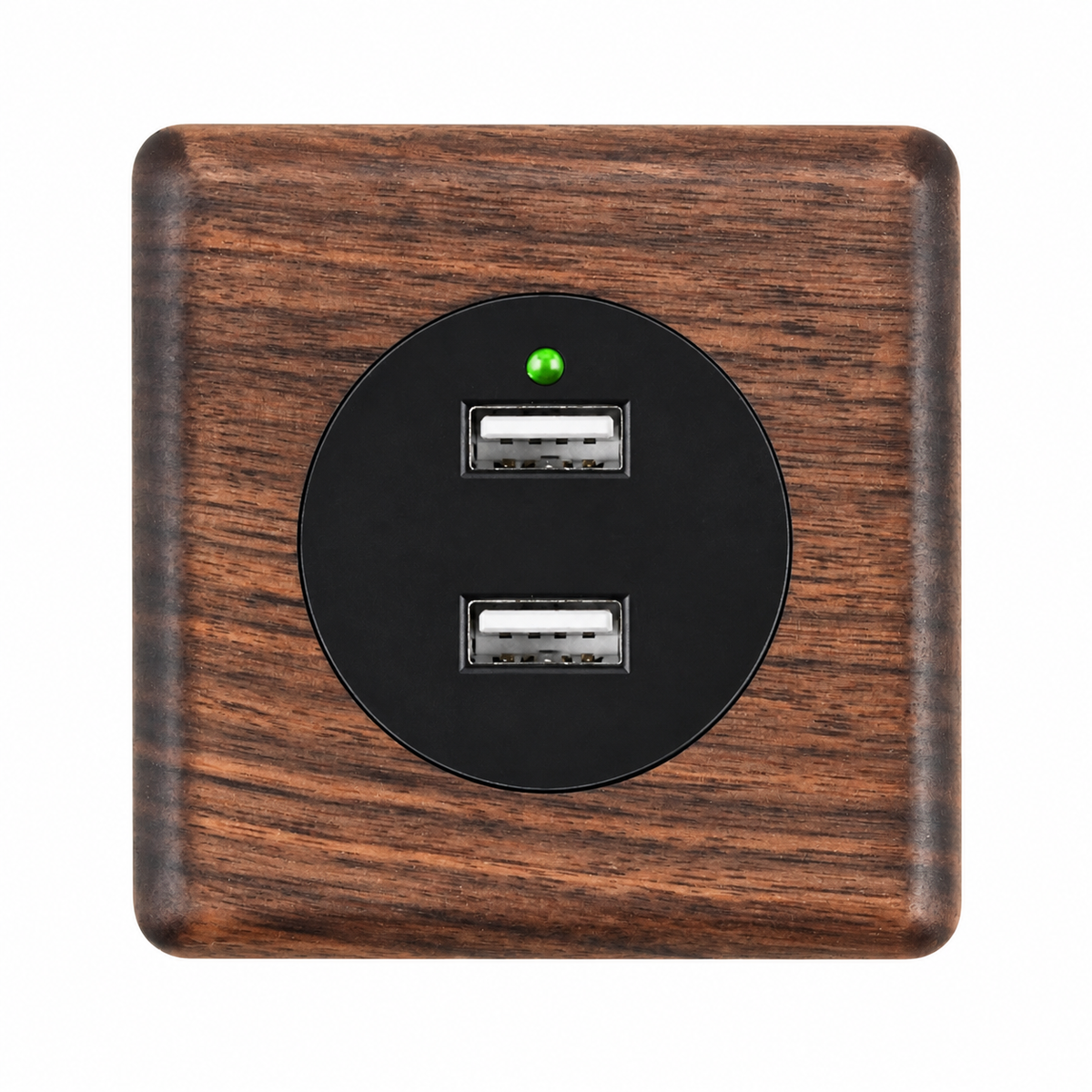 Prise murale double USB en bois naturel noir