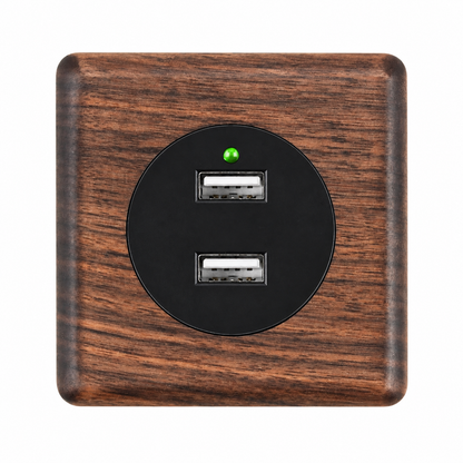 Prise murale double USB en bois naturel noir