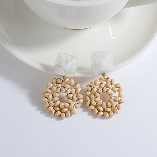 Boucle oreille bois rotin fait main artisanal bohème rétro chic été mode bijoux femme mode beauté fashion vacances cadeau environnement écologique responsable renouvelable - lebois-eco.com