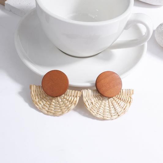 Boucle oreille bois rotin fait main artisanal bohème rétro chic été mode bijoux femme mode beauté fashion vacances cadeau environnement écologique responsable renouvelable - lebois-eco.com