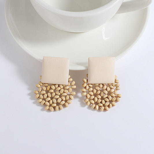 Boucle oreille bois rotin fait main artisanal bohème rétro chic été mode bijoux femme mode beauté fashion vacances cadeau environnement écologique responsable renouvelable - lebois-eco.com