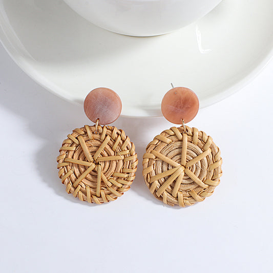 Boucle oreille bois rotin fait main artisanal bohème rétro chic été mode bijoux femme mode beauté fashion vacances cadeau environnement écologique responsable renouvelable - lebois-eco.com 