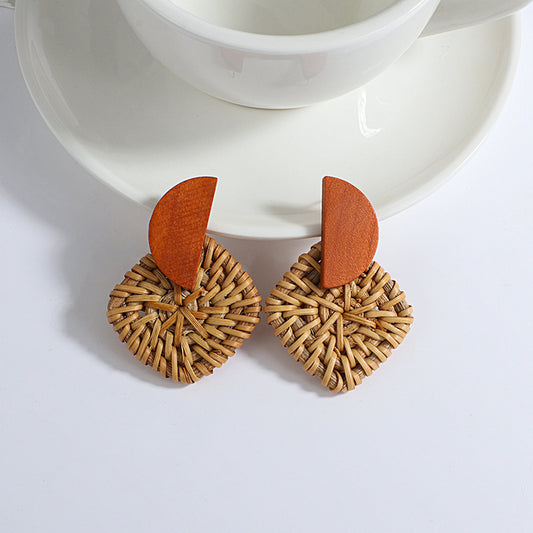 Boucle oreille bois rotin fait main artisanal bohème rétro chic été mode bijoux femme mode beauté fashion vacances cadeau environnement écologique responsable renouvelable - lebois-eco.com