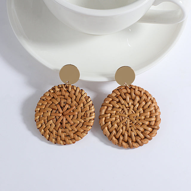 Boucle oreille bois rotin fait main artisanal bohème rétro chic été mode bijoux femme mode beauté fashion vacances cadeau environnement écologique responsable renouvelable - lebois-eco.com