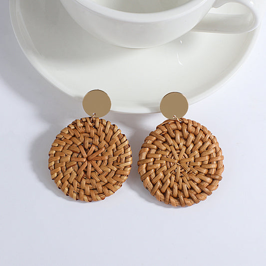 Boucle oreille bois rotin fait main artisanal bohème rétro chic été mode bijoux femme mode beauté fashion vacances cadeau environnement écologique responsable renouvelable - lebois-eco.com