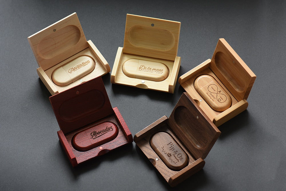 Coffret clé usb 3.0 bois noyer érable rose bambou personnalisable personnalisé logo prénom entreprise cadeau high tech anniversaire film mp3 photo fichier renouvelable écologique responsable environnement - lebois-eco.com