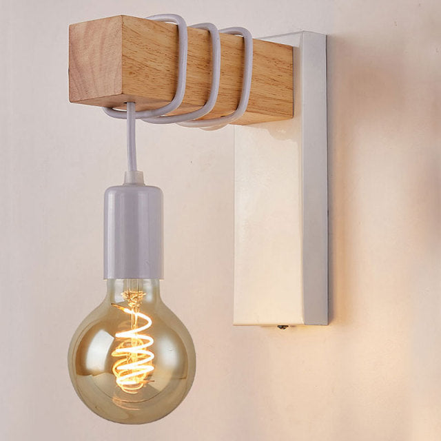 Lampe murale bras design minimaliste moderne bois blanc art déco maison soirée chambre cuisine salon ampoule LED E27 60w écologique éco-responsable environnement - lebois-eco.com