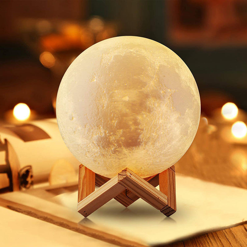 Lampe veilleuse « Lune » support bois sans fil