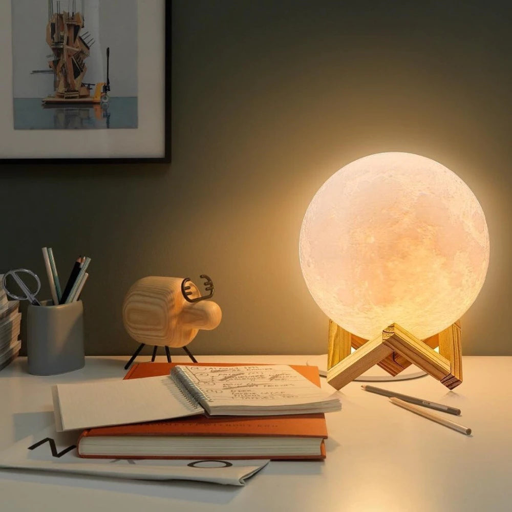 Lampe veilleuse « Lune » support bois sans fil