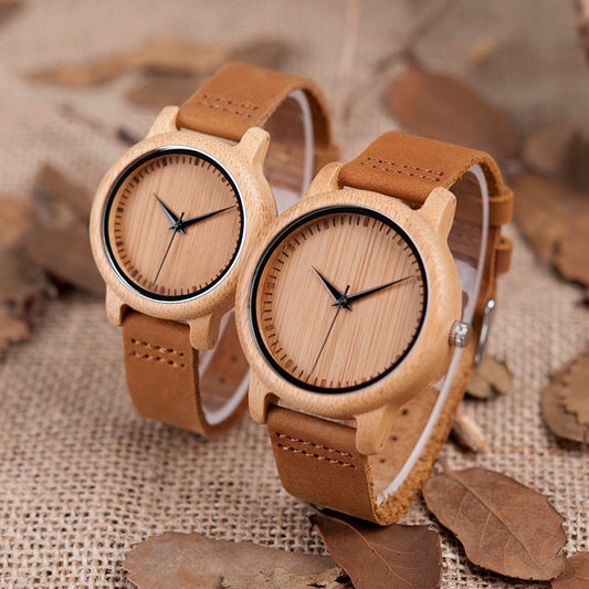 Montre homme femme bambou bracelet cuir véritable quartz miyota chic bijoux naturel environnement écologique responsable renouvelable bois - lebois-eco.com