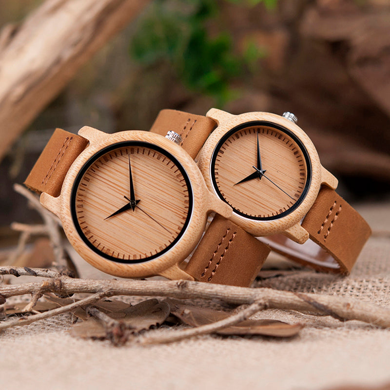 Montre homme femme bambou bracelet cuir véritable quartz miyota chic bijoux naturel environnement écologique responsable renouvelable bois - lebois-eco.com
