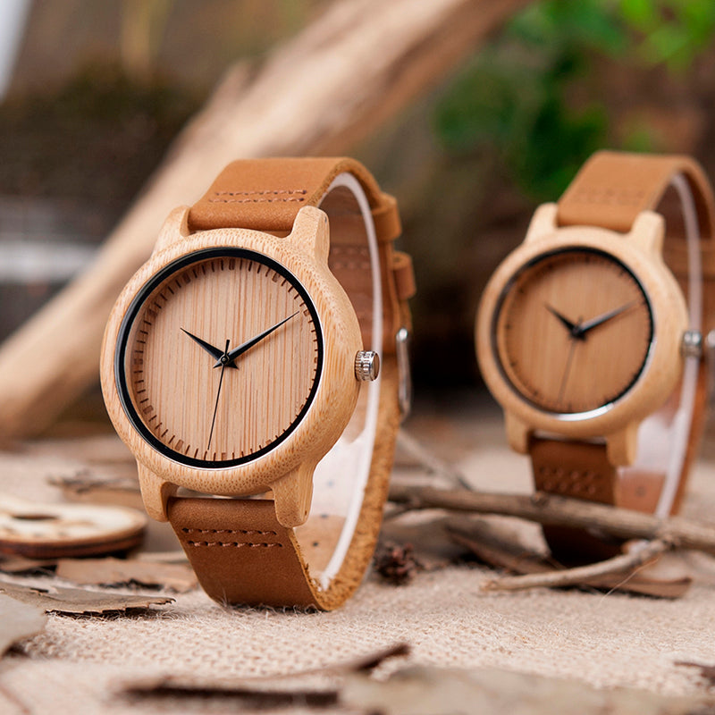 Montre homme femme bambou bracelet cuir véritable quartz miyota chic bijoux naturel environnement écologique responsable renouvelable bois - lebois-eco.com