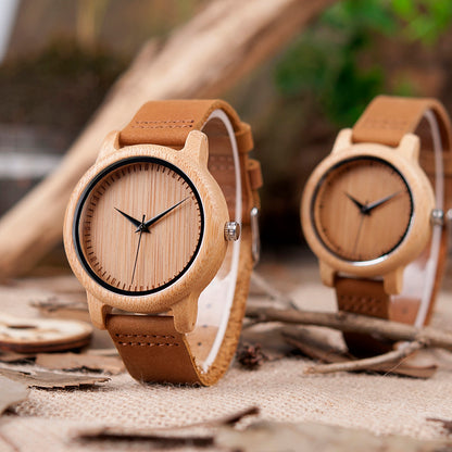 Montre homme femme bambou bracelet cuir véritable quartz miyota chic bijoux naturel environnement écologique responsable renouvelable bois - lebois-eco.com