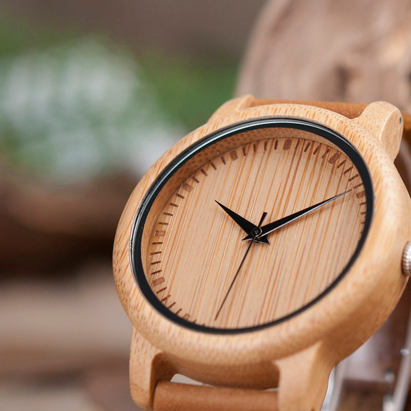 Montre homme femme bambou bracelet cuir véritable quartz miyota chic bijoux naturel environnement écologique responsable renouvelable bois - lebois-eco.com