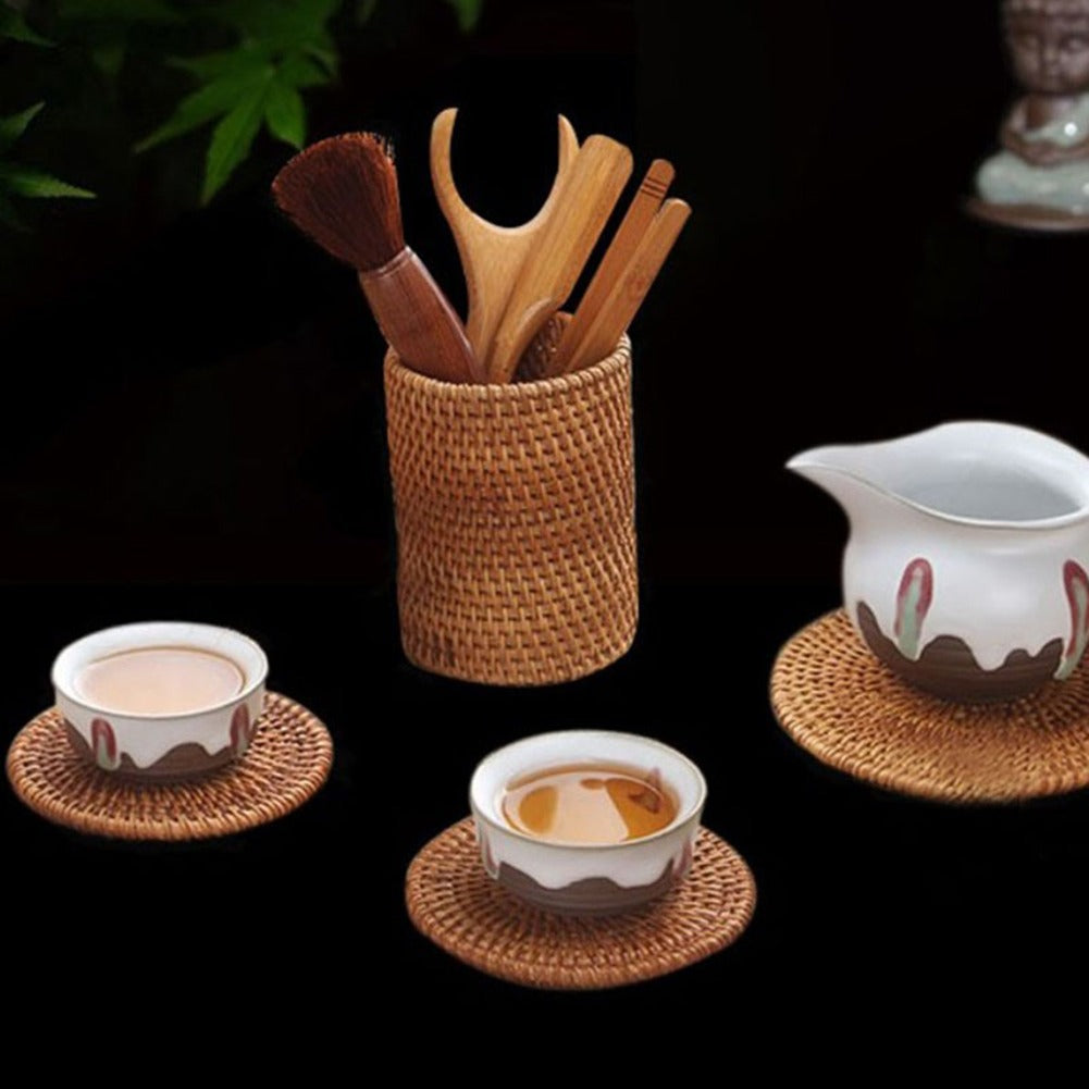 Panier rangement rotin naturel tissé fait main artisanal porte stylo intérieur décoration table renouvelable environnment écoresponsable durable écologique - lebois-eco.com