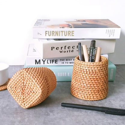 Panier rangement rotin naturel tissé fait main artisanal porte stylo intérieur décoration table renouvelable environnment écoresponsable durable écologique - lebois-eco.com