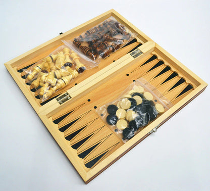 Plateau set box coffret jeu échecs dames backgammon bois pion échiquier damier classique cadeau anniversaire noël environnment renouvelable écologique responsable - lebois-eco.com